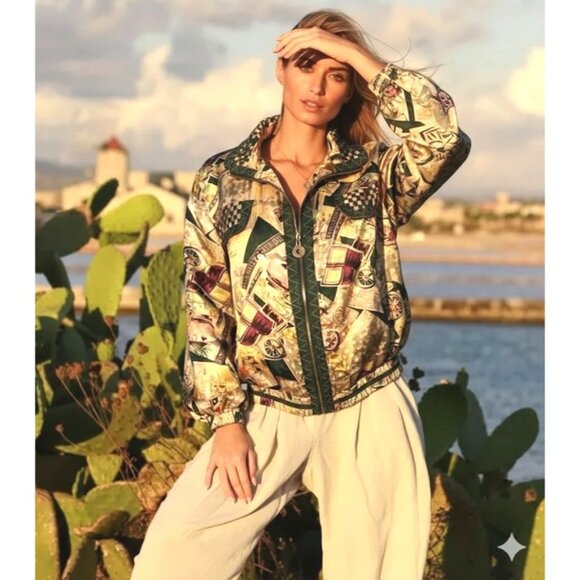 Mureli Jackets & Blazers - Mureli Small All Silk Wearable Art Vintage Jacket Retro Graphic Print Luxury Chi